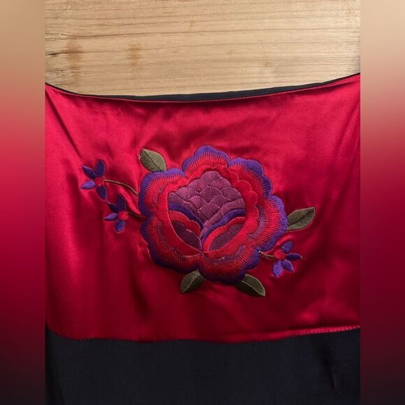 Vintage Y2K Clio Sz Large Red Black Silk Mandarin Asian Jacket Flapper Dress Set - Picture 10 of 15